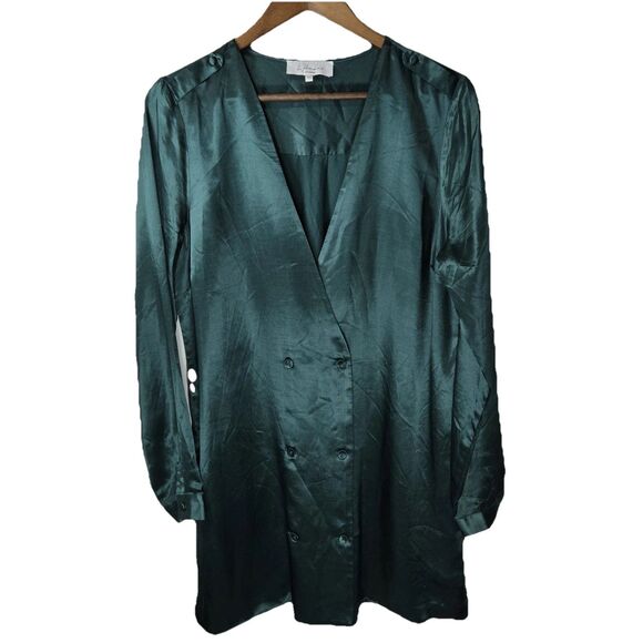L'Academie Green Cadet Dress Satin V Neck Large - Picture 1 of 9